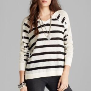 Free People We the Free Fluffy Lou Swit Striped V-Neck Oversized Knit Sweater XS